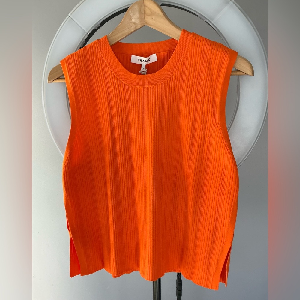 Frame Women’s Orange Ribbed Cit Out Sleeveless Top L - Picture 14 of 15